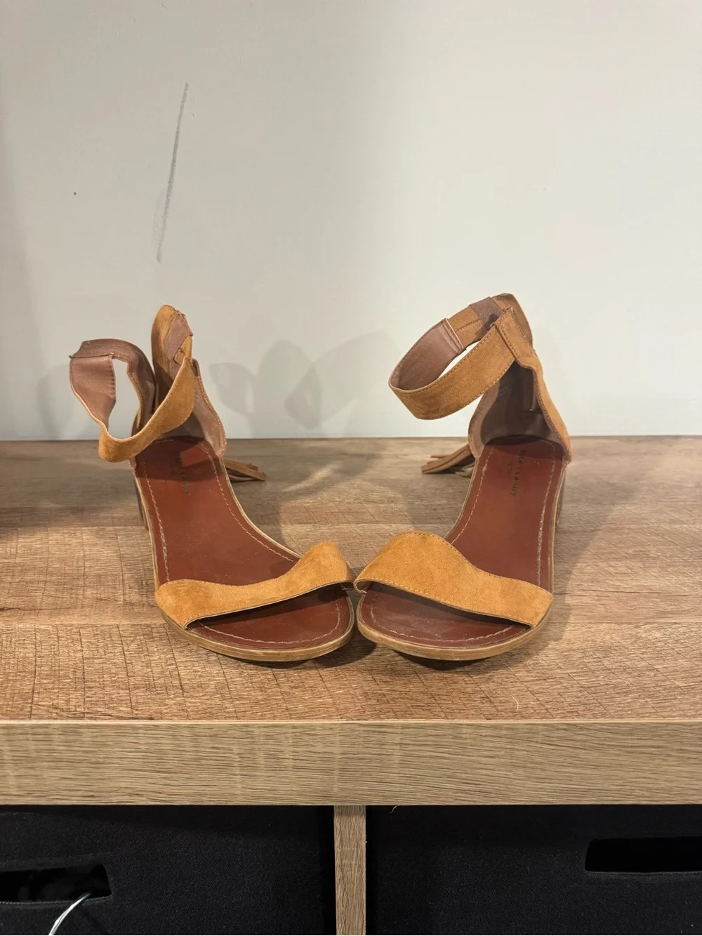 Rock & Candy Suede Tassel Ankle-Strap Sandals in Tan